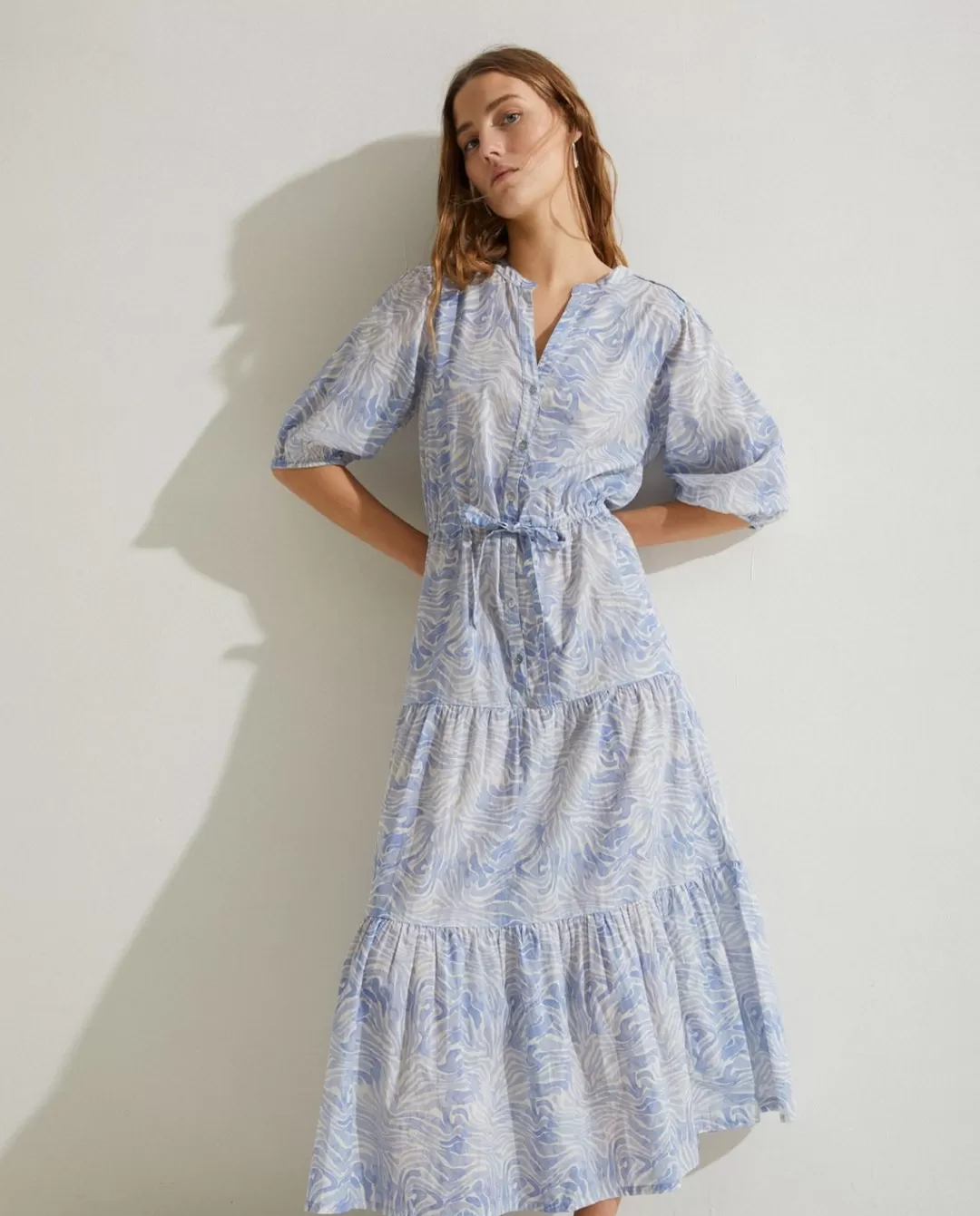 YERSE Print Organic-Cotton Dress Blue