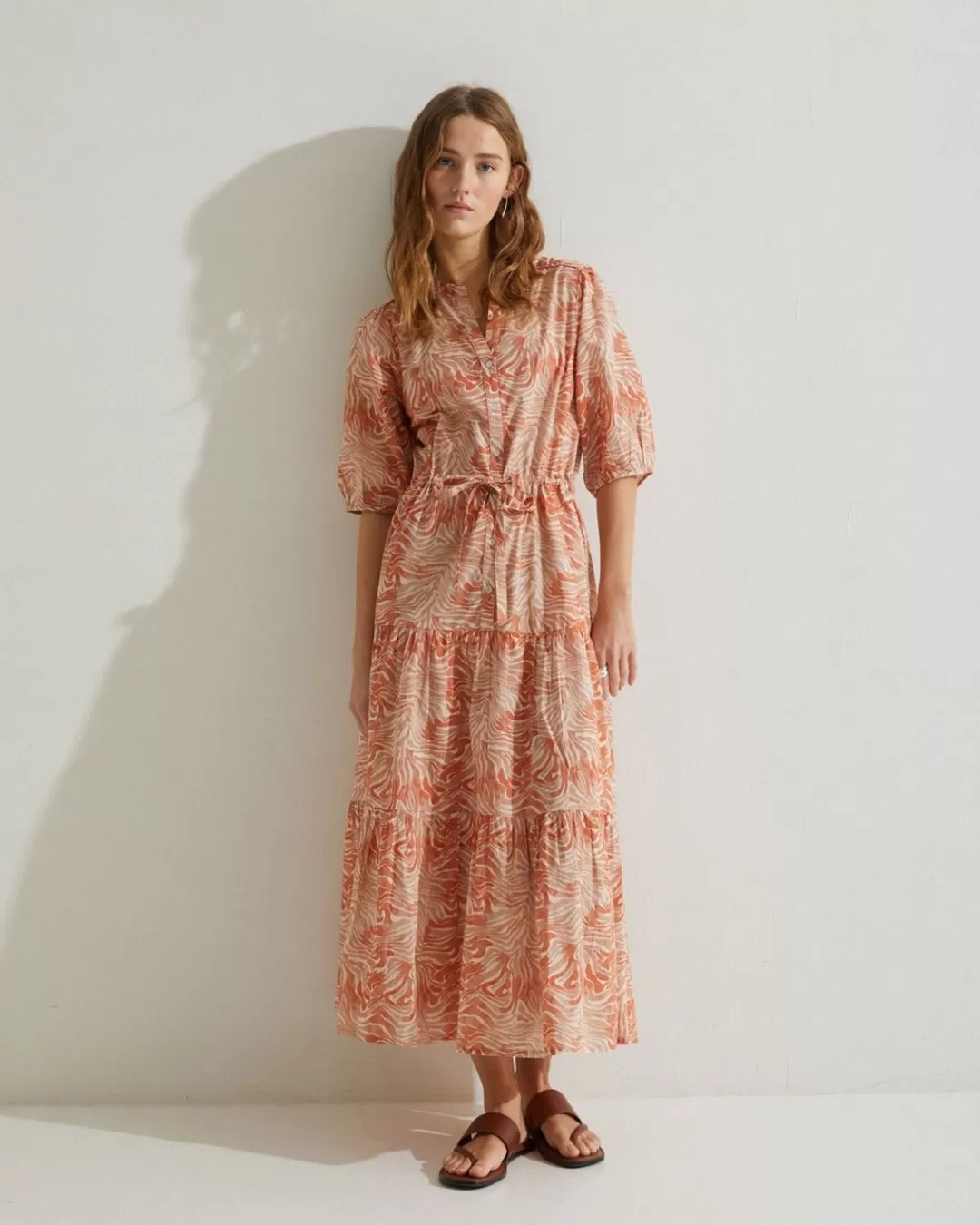 YERSE Print Organic-Cotton Dress Orange