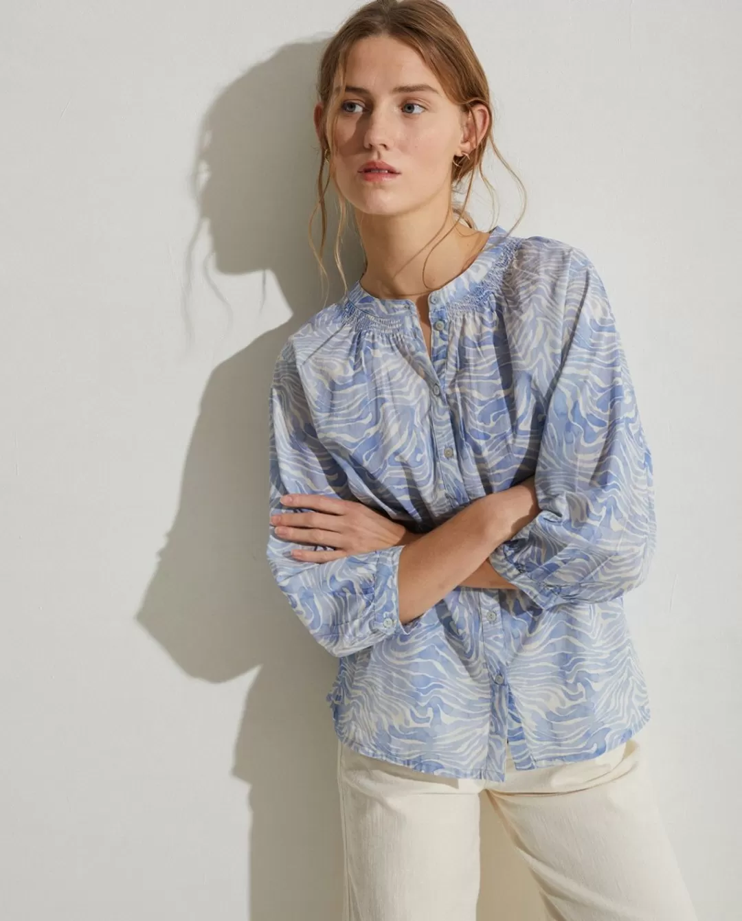 YERSE Print Organic-Cotton Shirt Blue