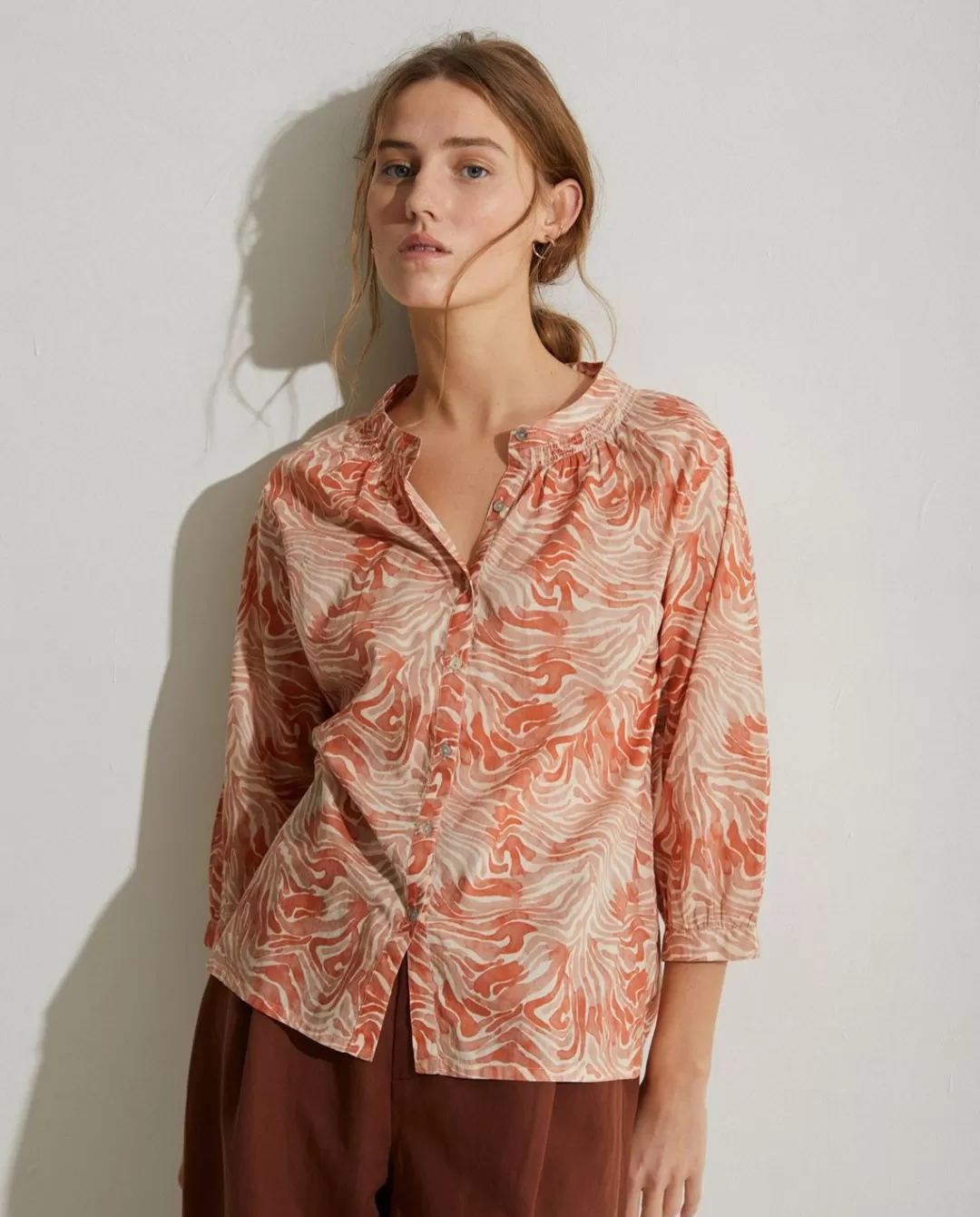 YERSE Print Organic-Cotton Shirt Orange