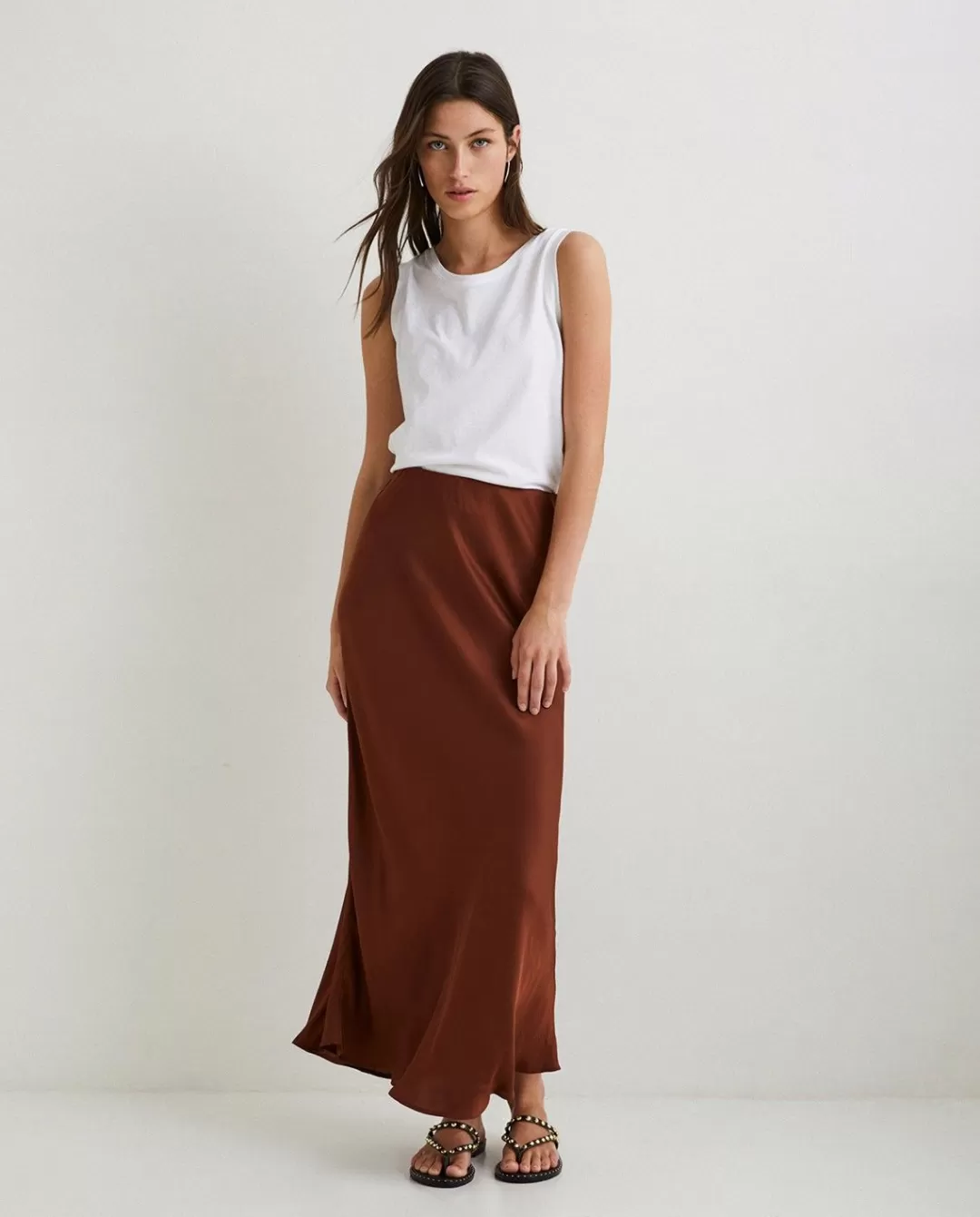 YERSE Sateen Midi Skirt Chocolate