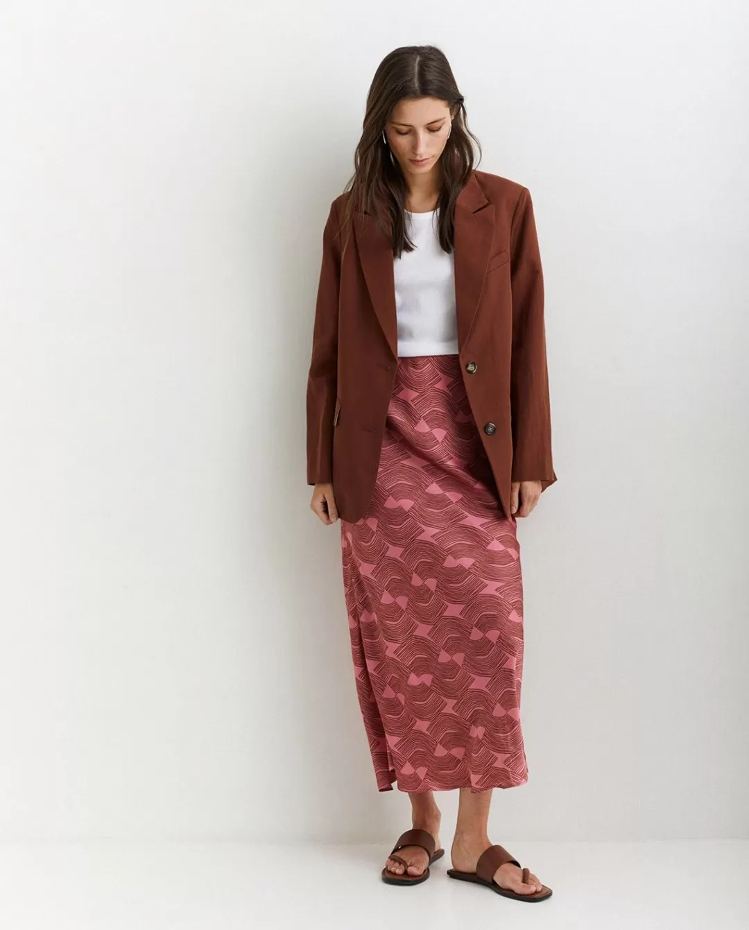 YERSE Sateen Midi Skirt Pink