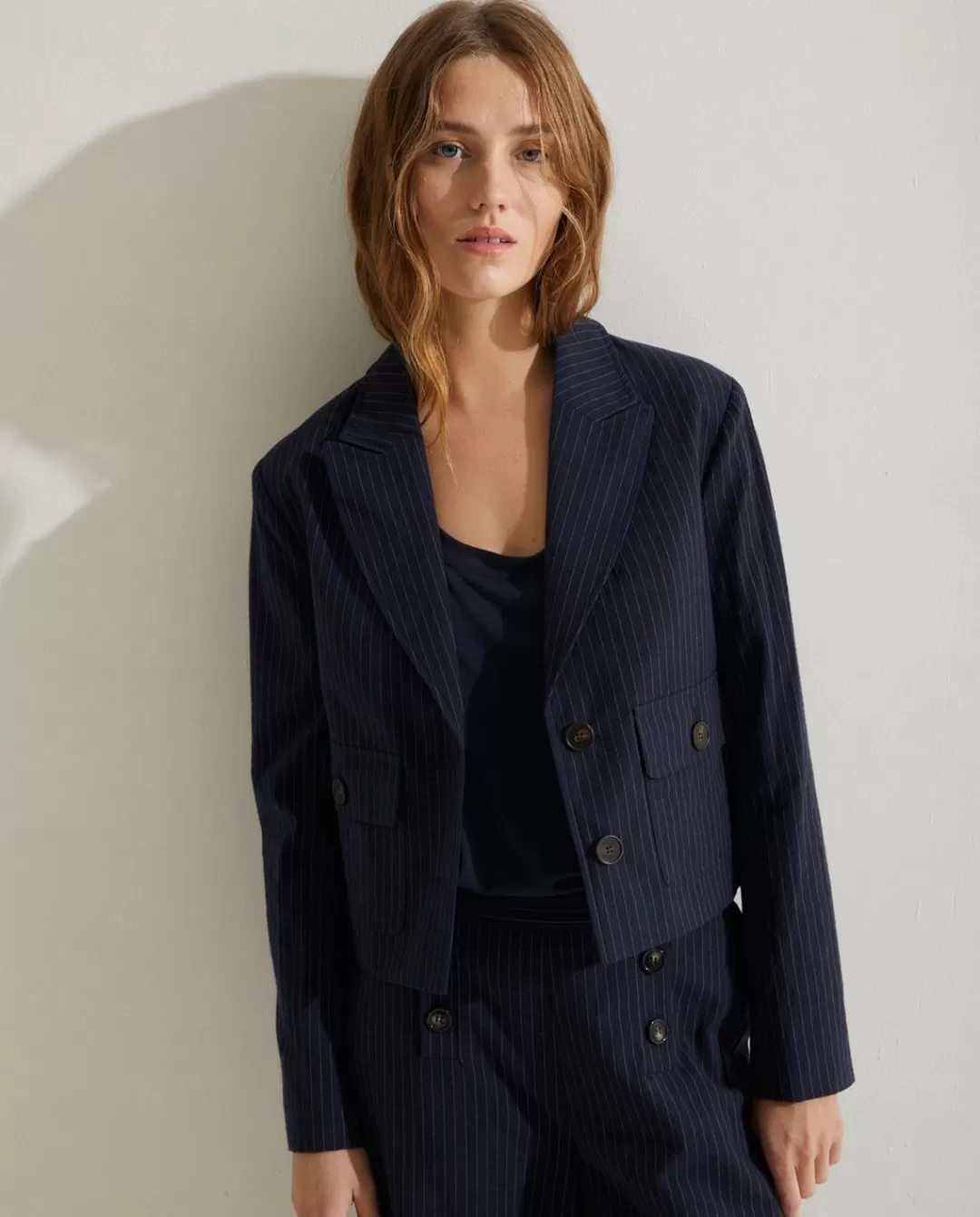 YERSE Short Pinstripe Sport Coat Navy