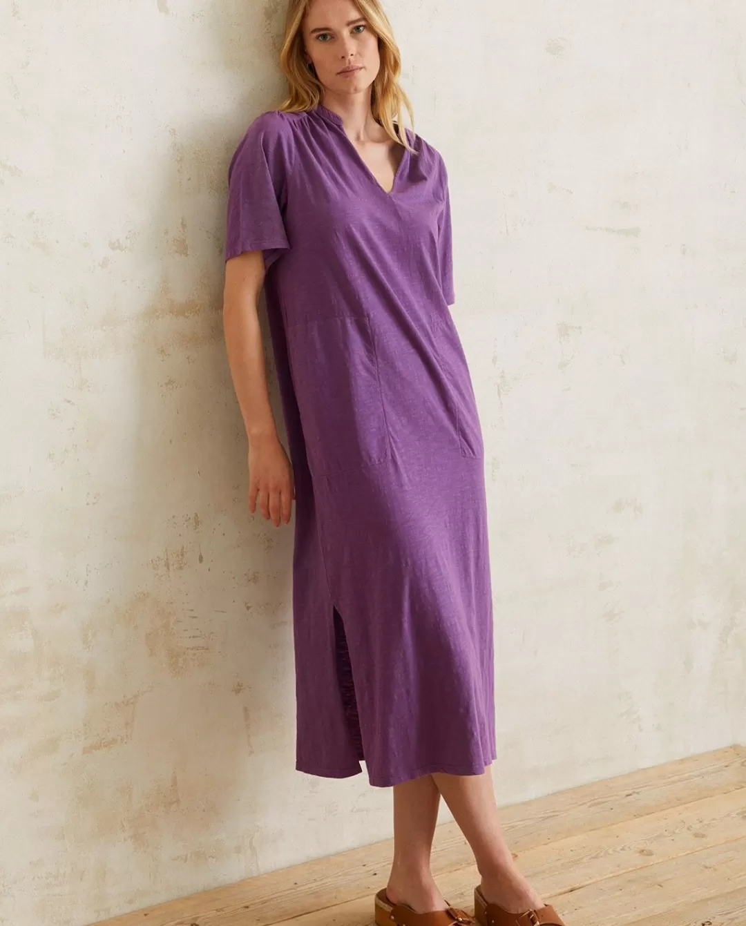 YERSE Short-Sleeve Cotton Dress Purple