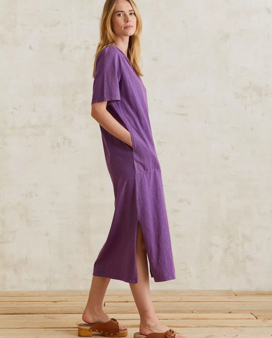 YERSE Short-Sleeve Cotton Dress Purple