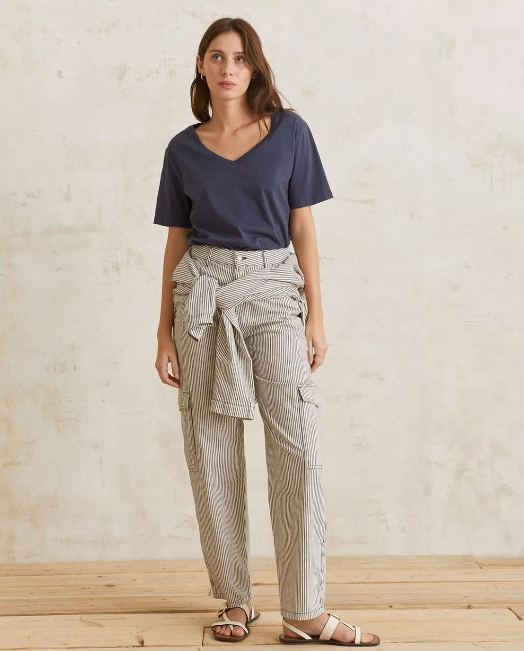 YERSE Striped Cargo Trousers Blue