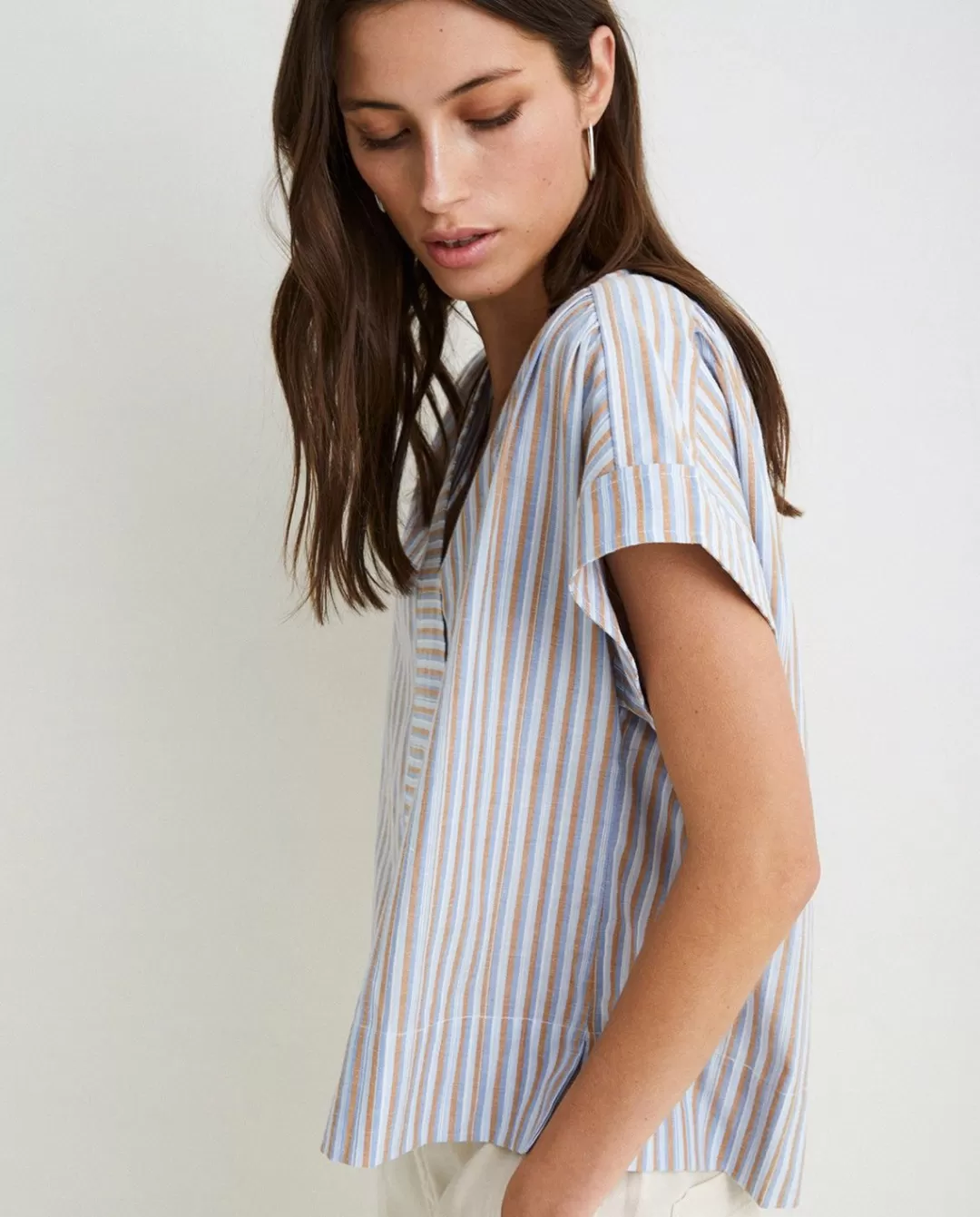 YERSE Striped Cotton Shirt Blue