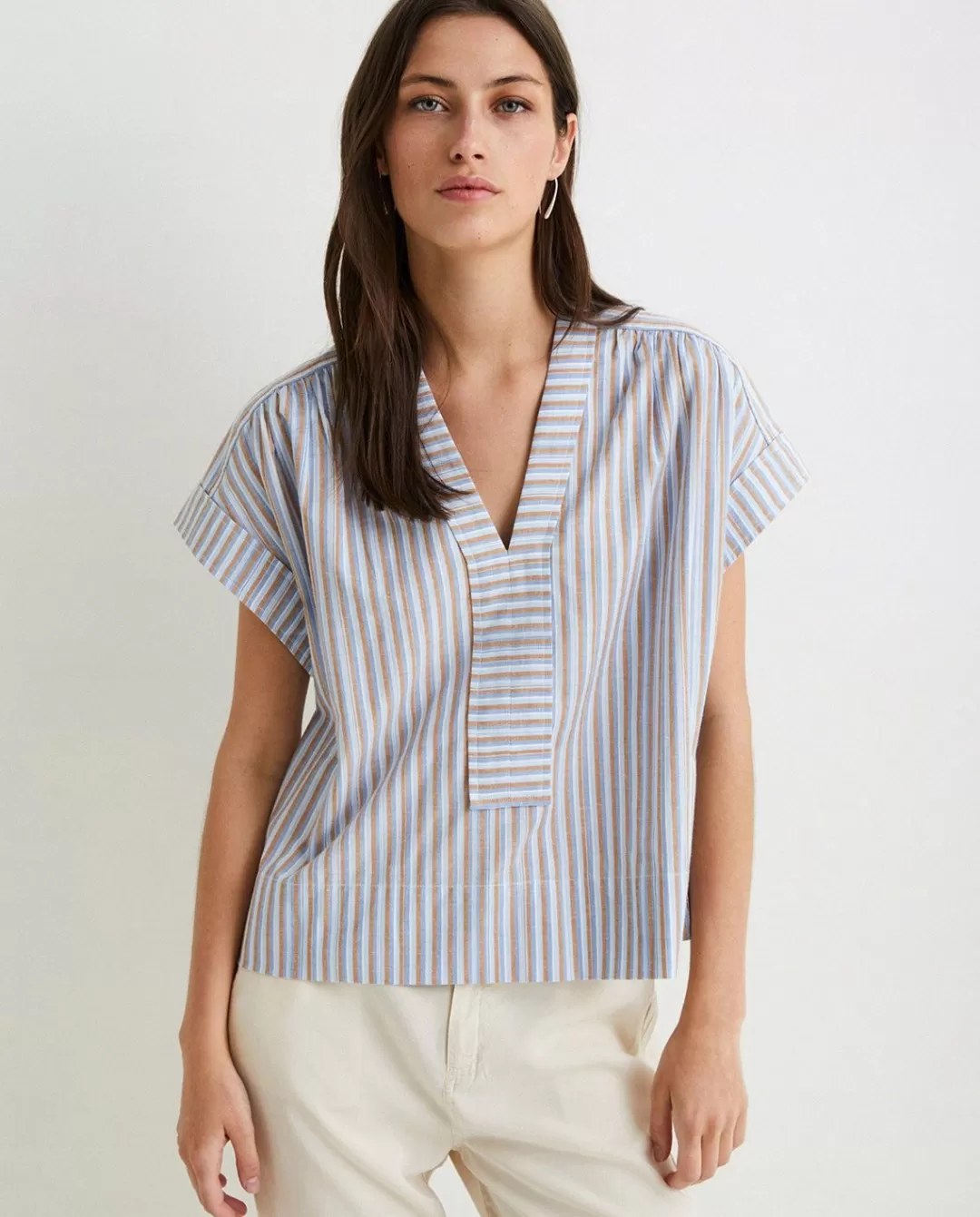 YERSE Striped Cotton Shirt Blue