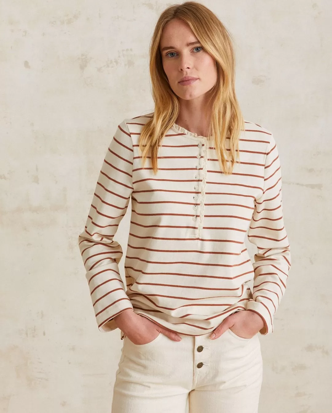 YERSE Striped Cotton T-Shirt Chocolate Stripes