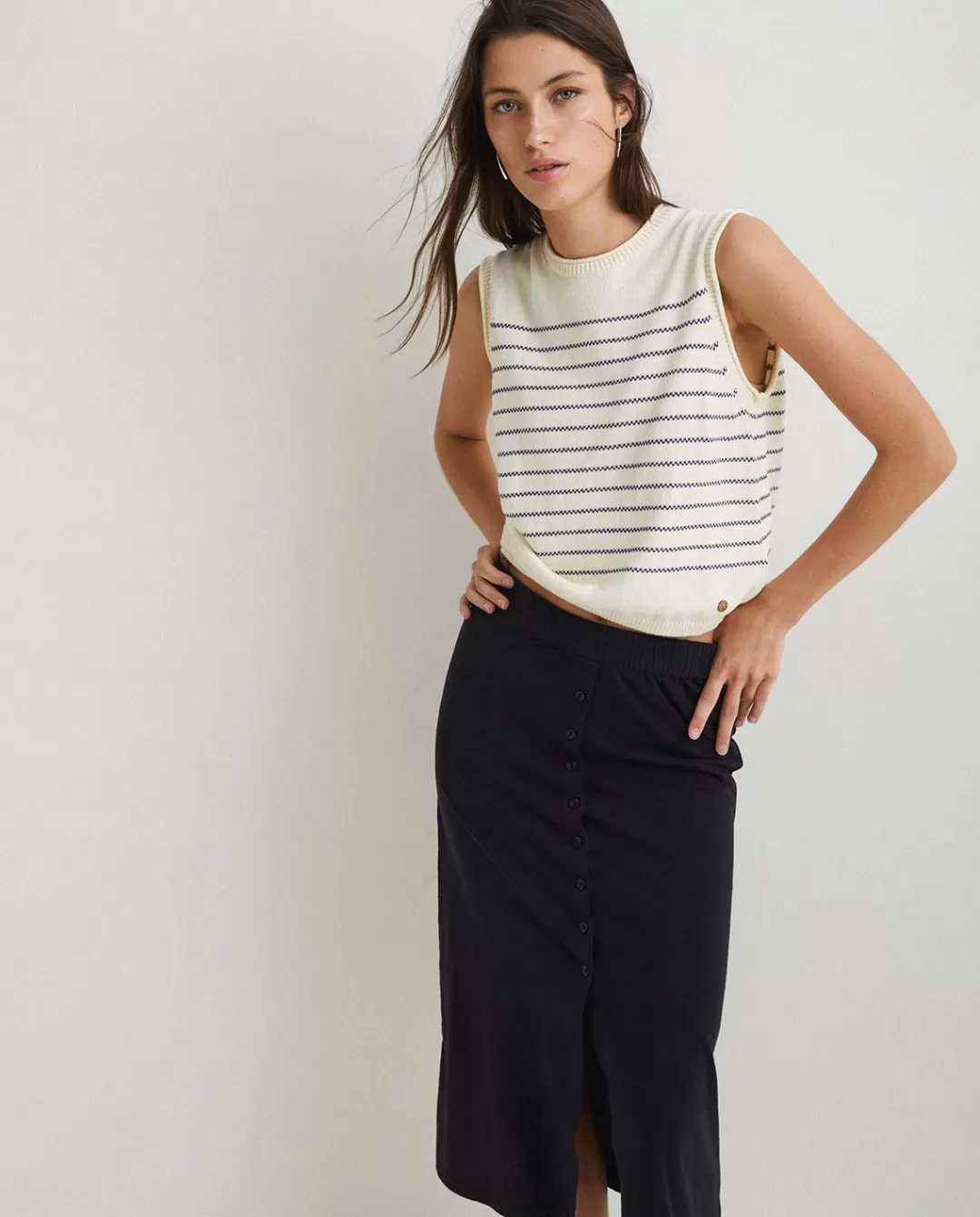 YERSE Striped Cotton Vest Navy