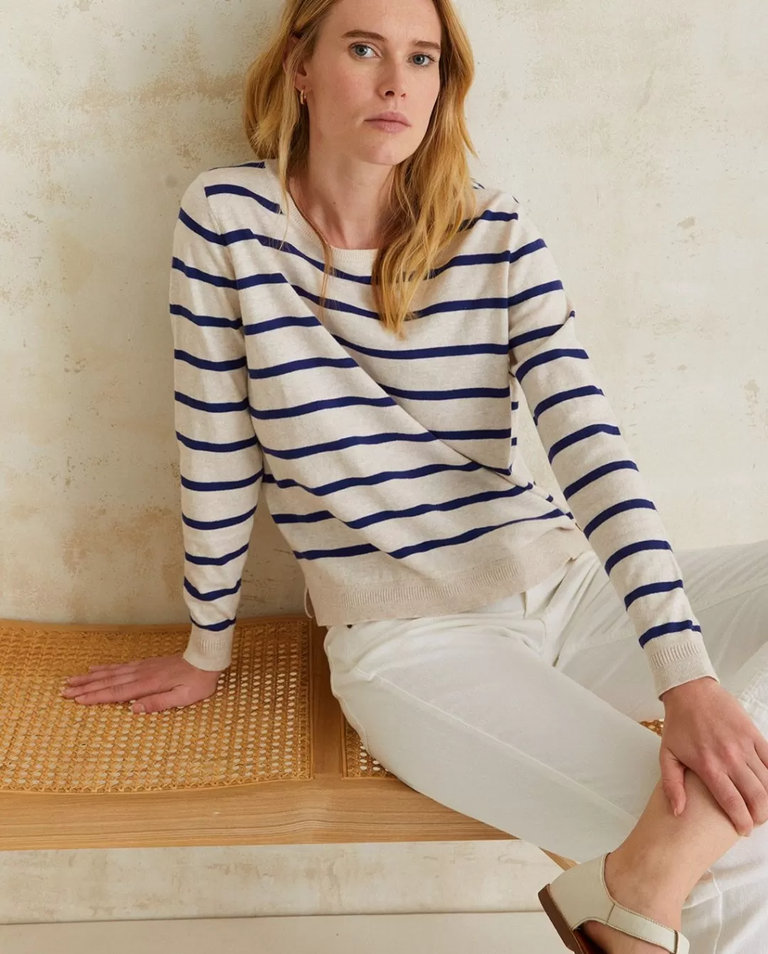 YERSE Striped Organic-Cotton Sweater Navy Stripes