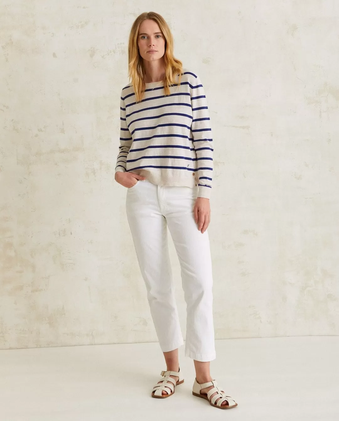 YERSE Striped Organic-Cotton Sweater Navy Stripes