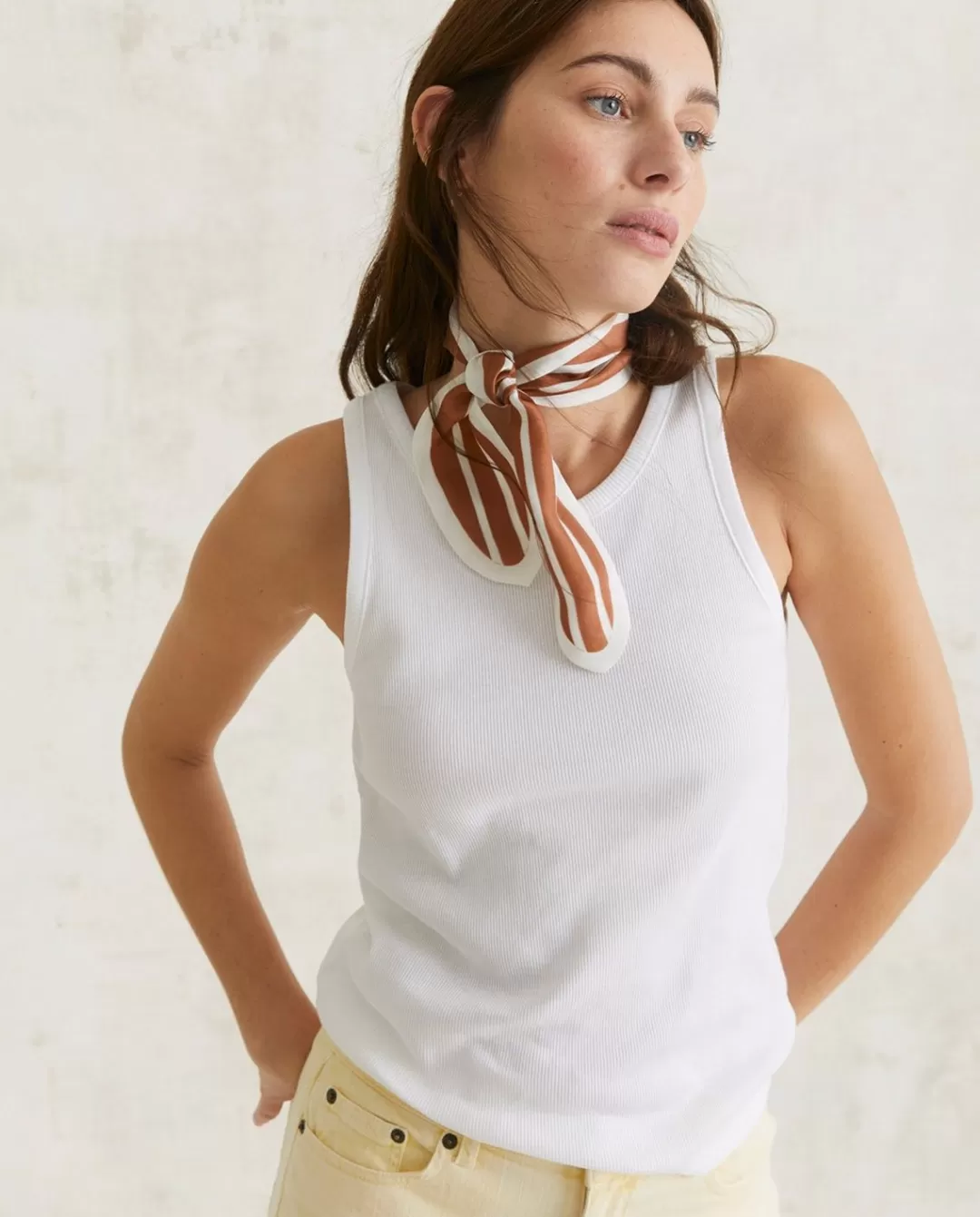 YERSE Striped Silk Scarf Chocolate