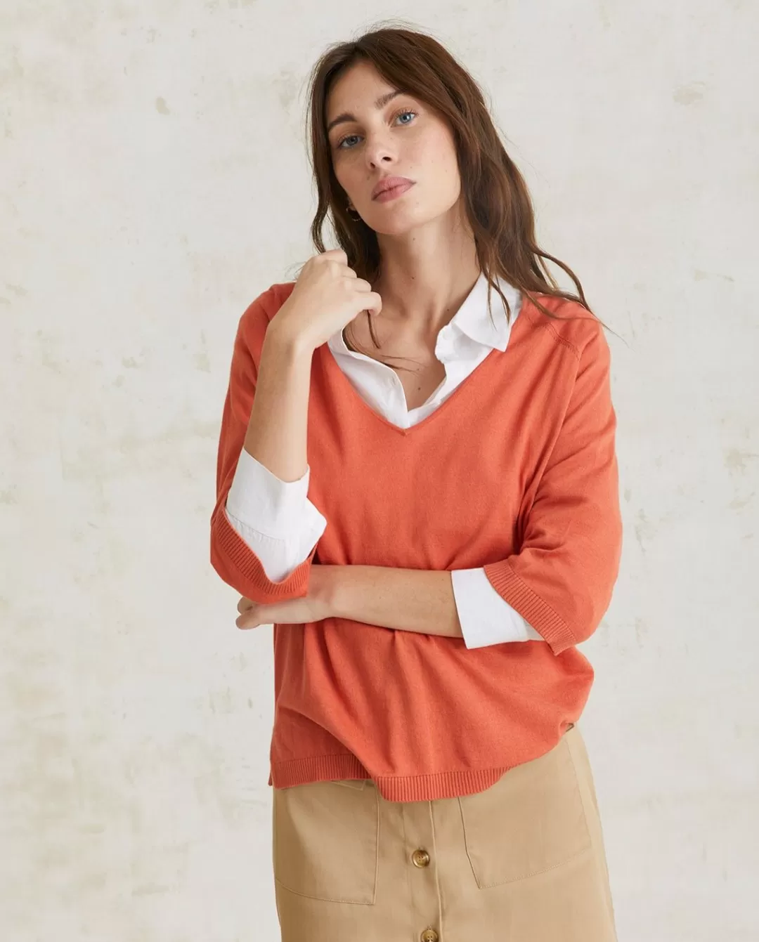 YERSE V-Neck Sweater Orange