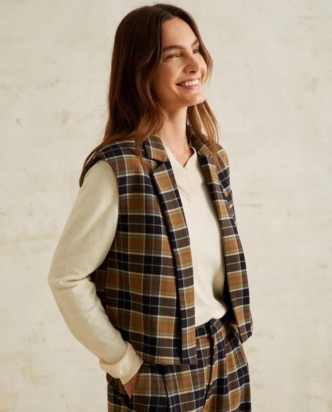 YERSE Waistcoat With Lapels Checks