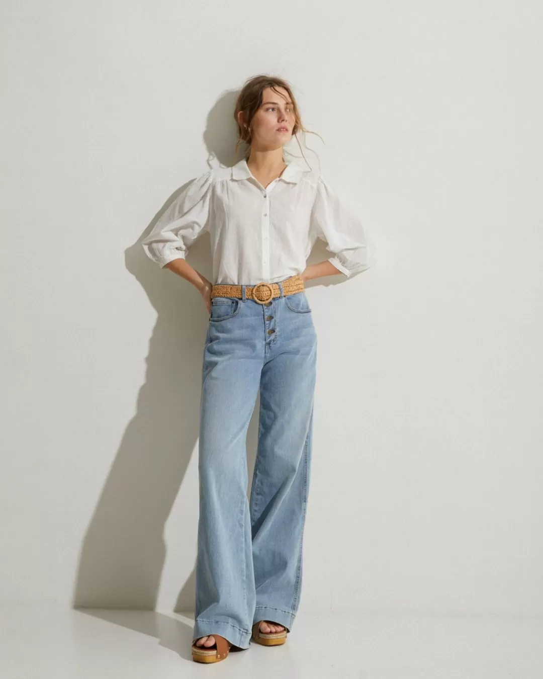 YERSE Wide-Leg Denim Trousers Blue