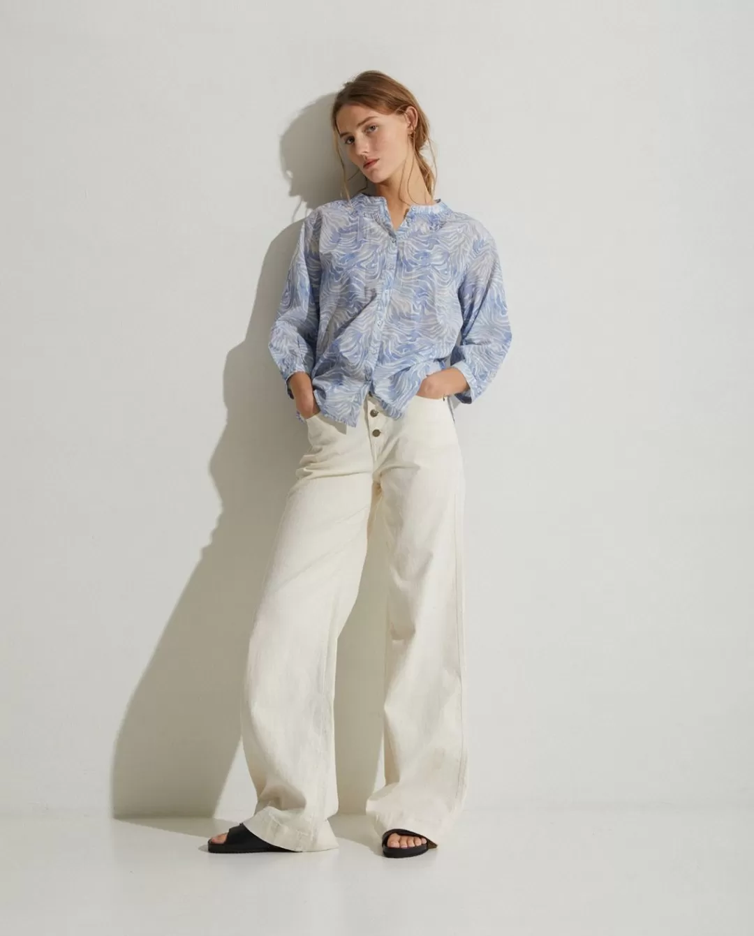 YERSE Wide-Leg Denim Trousers Ecru