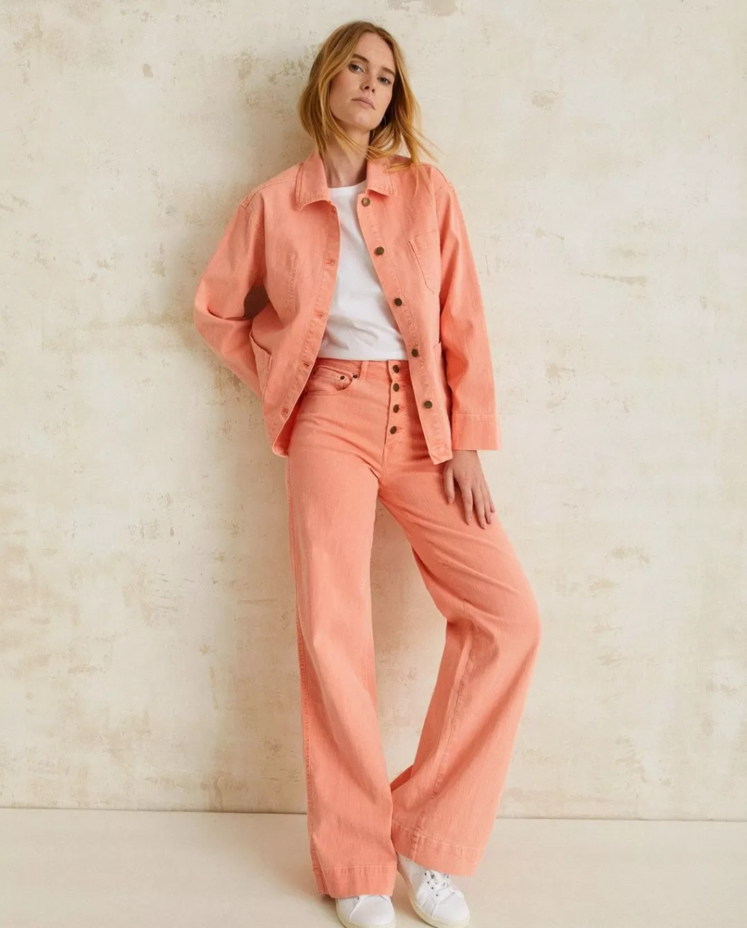 YERSE Wide-Leg Denim Trousers Salmon