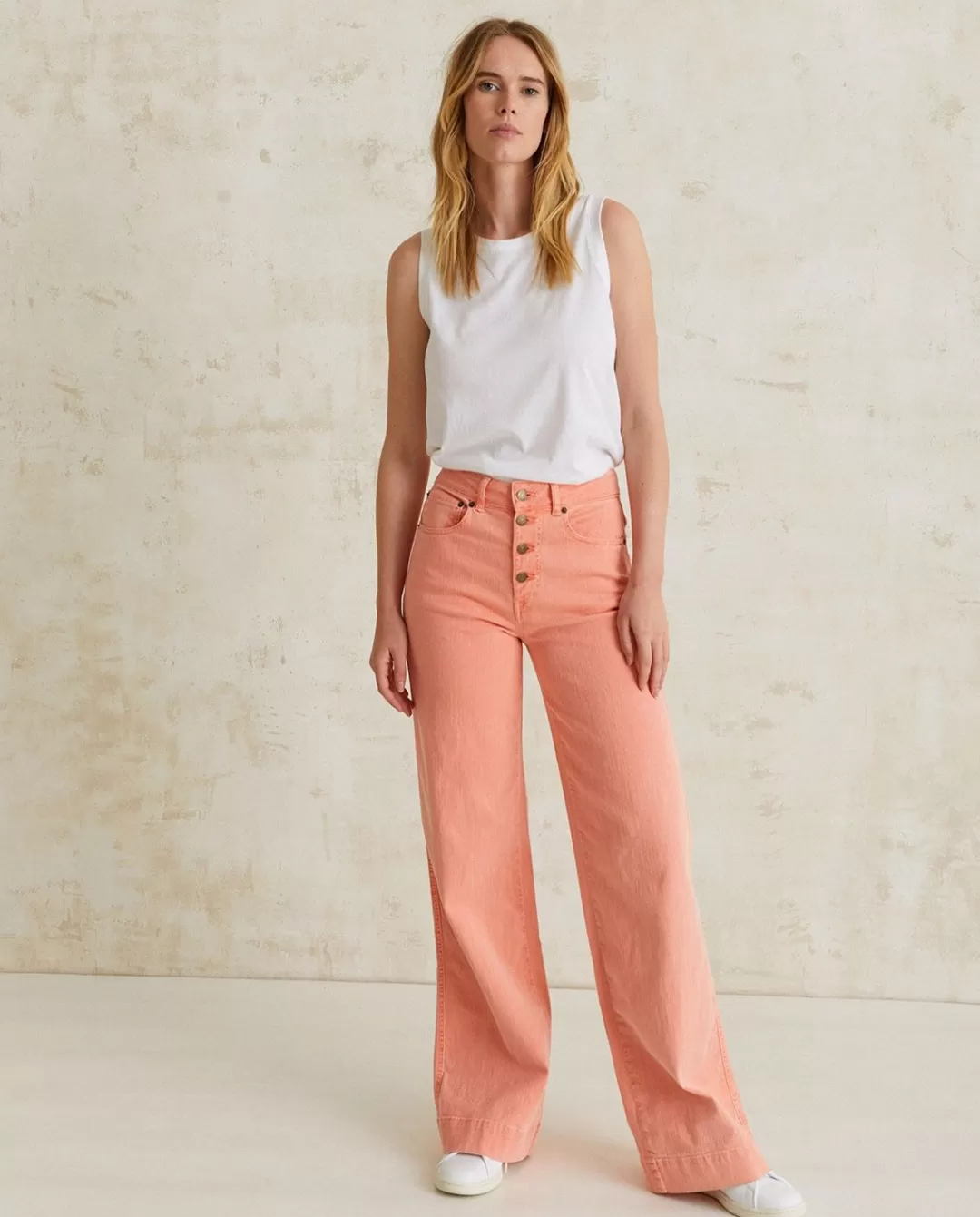 YERSE Wide-Leg Denim Trousers Salmon